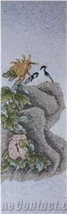 Little Birds and Chrysanthemum Flower Glass Mosaic Medallion