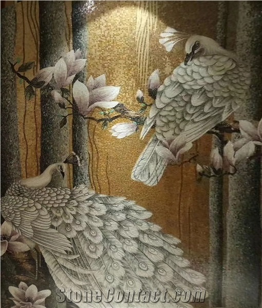 Nice White Peacock Series Glass Mosaic Artworks