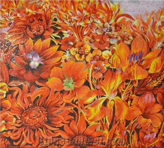 Orange Color Chrysanthemum Flower Glass Mosaic Artworks
