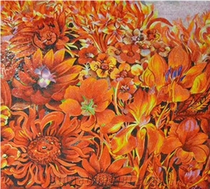 Orange Color Chrysanthemum Flower Glass Mosaic Artworks