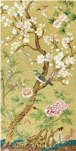 Plum Blossom and Birds Glass Mosaic Art Medallion Design
