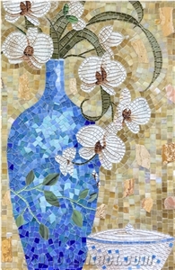 Plum Blossom on a Blue Vase Glass Mosaic Art