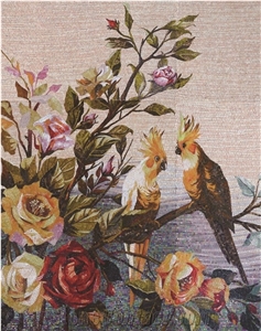 Roses and Birds Glass Mosaic Art Medallion Design