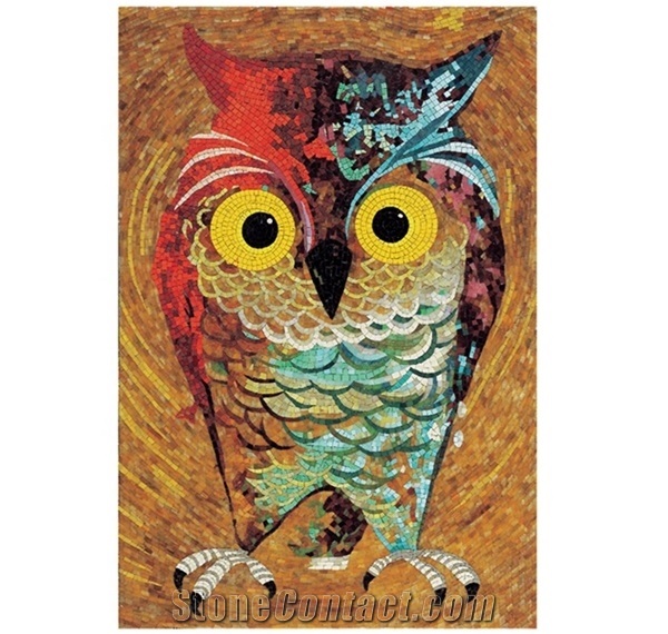 Special Cute Owl Head Picture Glass Mosaic Art Medallion