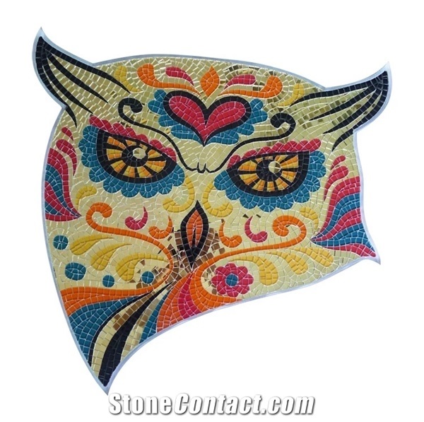 Special Cute Owl Head Picture Glass Mosaic Art Medallion