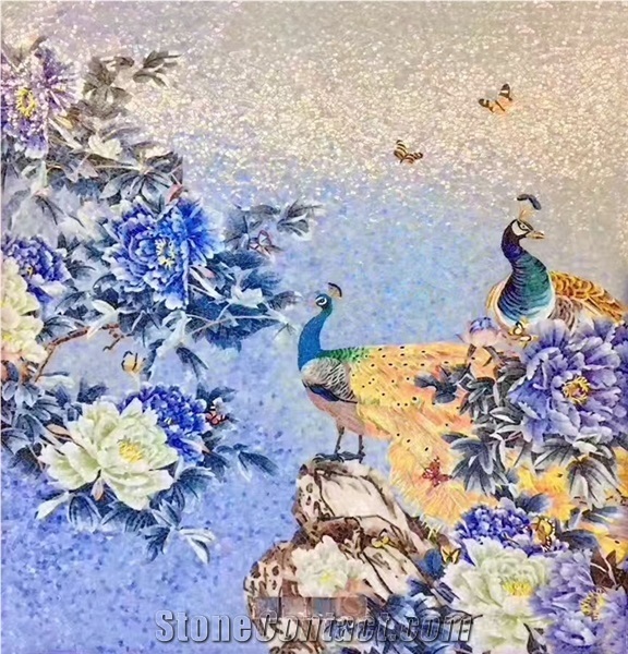 White and Grey Beautiful Peacock Series Glass Mosaic