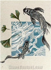 White Carp Glass Mosaic Artworks Medallion