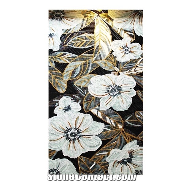 White Chrysanthemum Flower Glass Mosaic Artworks Medallion