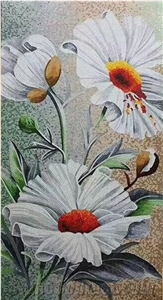 White Color Chrysanthemum Flower Glass Mosaic Artworks
