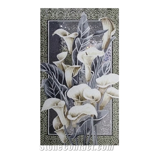 White Grey Calla Flowers Scenery Glass Mosaic Artworks
