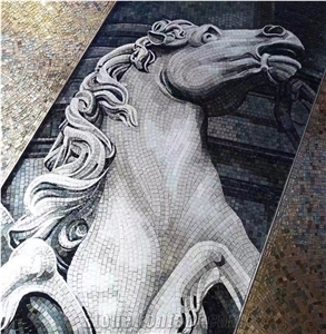 White Horse"S Head Glass Mosaic Art Medallion
