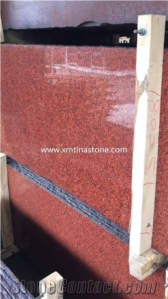 Dyed Red Big Flower Granite Wall Floor Tile Slabs