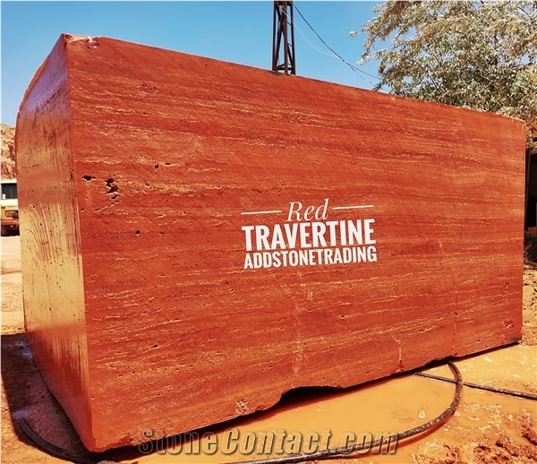 Red Travertine - Rosso Travertino Blocks , Azarshahr Red Travertine Block