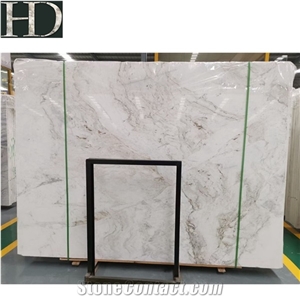 Chinse White Marble Slab Tile with Golden and Black Veins