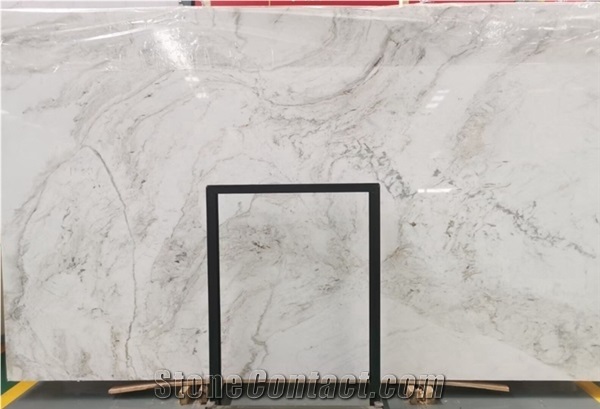 Chinse White Marble Slab Tile with Golden and Black Veins