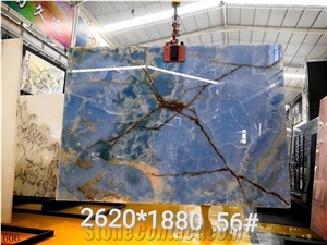 Pakistan Blue Ice Onyx Slab Wall Tiles Decoration Bookmatch