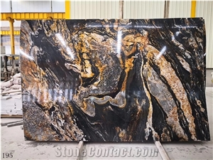Universe Gold Marble Slab Decoration Tiles Bookmatched Use