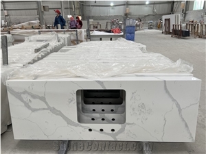 Artificial Table Top Thick Calacatta Quartz Stone Slabs