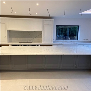 Kitchen Countertop with 5001 Bird White - White Quartz Stone Kitchen Island Tops