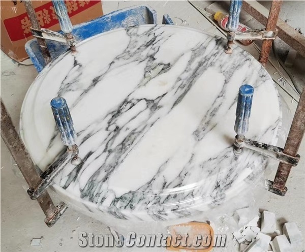 Double Edges Arabescato Marble Stone Round Table Tops
