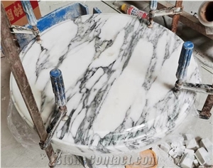 Double Edges Arabescato Marble Stone Round Table Tops