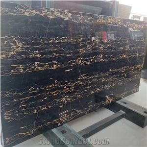 Black Golden Nero Portoro Marble Slabs Engineered for Decor