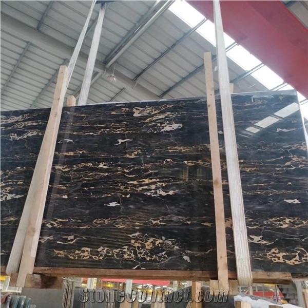 Black Golden Nero Portoro Marble Slabs Engineered for Decor