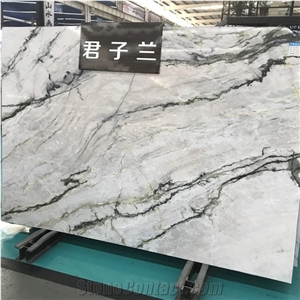 Polished Green Veins Orchid Jade White Marble Slab and Tiles