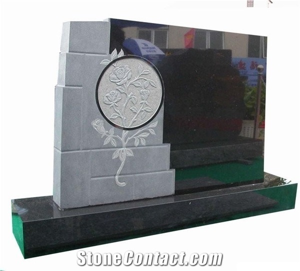 Upright Headstone Engraved with Flowers Design