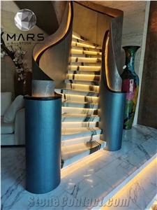 2021 New Design Backlit Panda White Marble Stairs