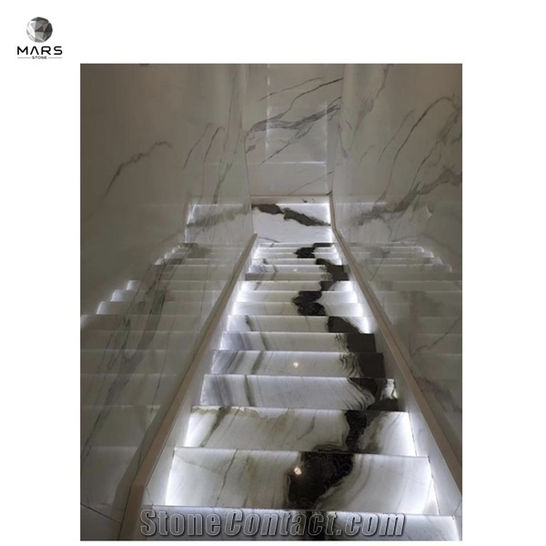 2021 New Design Backlit Panda White Marble Stairs