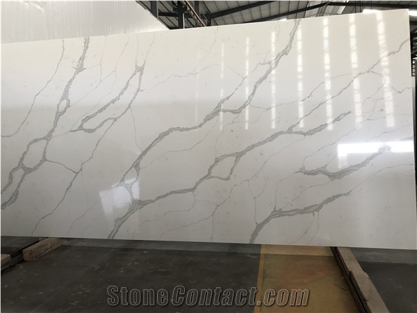 New Quartz Design Calacatta White Slabs Tiles Surface Wall