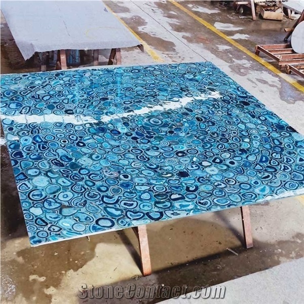 Blue Agate Semiprecious Stone Slabs & Tile