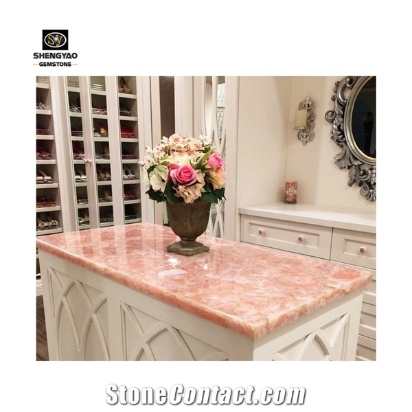 Customized Gemstone Pink Crystal Kitchen Bar Top for Villa