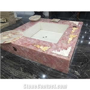 Customized Gemstone Pink Crystal Kitchen Bar Top for Villa