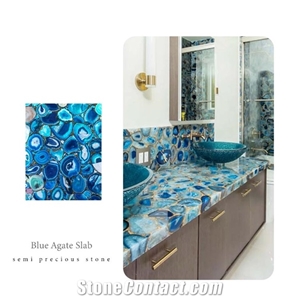 Semi Precious Blue Gemstone Agate Slab For Countertop
