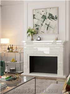 Modern Design Beige Marble Fireplace Decoreaction