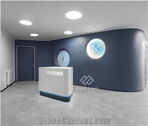 Custom Logo Two Person White  Marble Curved Reception Desk