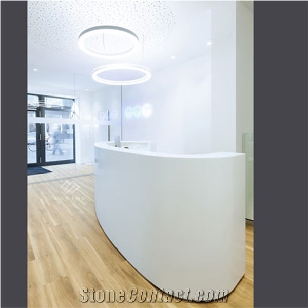 White Round Shape Artificial Stone  Reception Desk