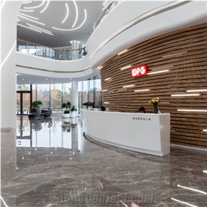 Commercial Elegant White Glossy Faux Marble Reception Desk