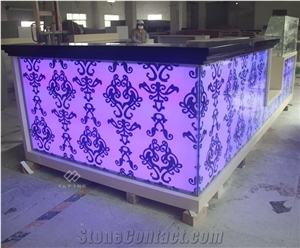 Curved Artificial Marble Nightclub Furniture Led Bar Counter