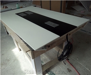 High Gloss Pure White Office Artificial Marble Conference Table