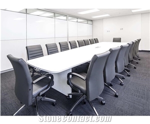 High Glossy White Artificial Marble Stone Meeting Room Conference Table Chairs