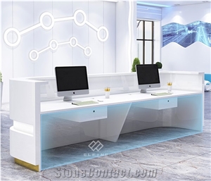 Spa Furniture Artificial Marble Reception White Marble Desk