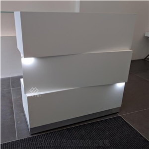Hotel Customized Acrylic Solid Surface White Reception Desk