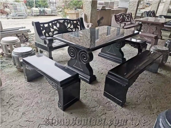 Top Quality Black Polished Outdoor Table Set