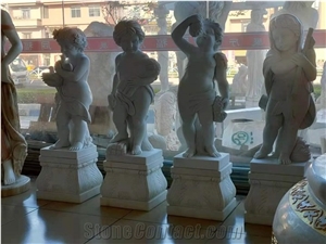 White Marble Music Angel Sculptures Baby Statues