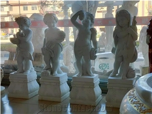 White Marble Music Angel Sculptures Baby Statues