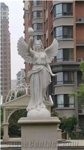 White Marble Western Lady Angel Sculptures