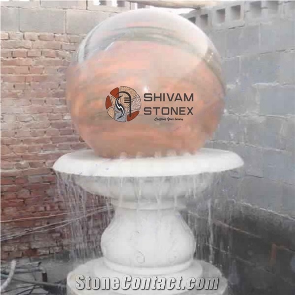 Red Granite and White Marble Ball Fountain